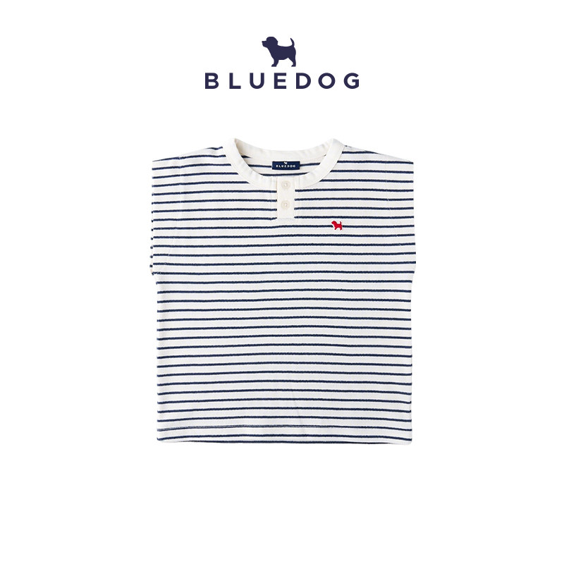 BLUEDOG 韩国蓝狗26SS童装夏季细条纹珠地棉无袖T恤简约百搭上衣