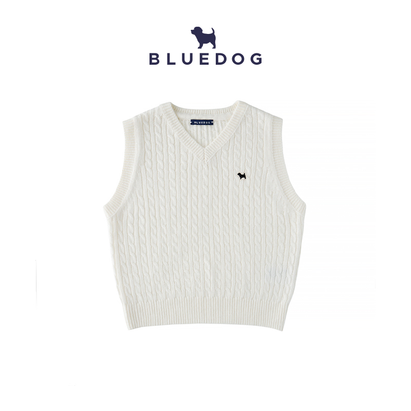 BLUEDOGV领绞花针织马甲