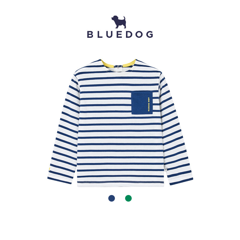 BLUEDOG 韩国蓝狗26SS春季口袋条纹长袖T恤儿童长袖上衣内搭打底
