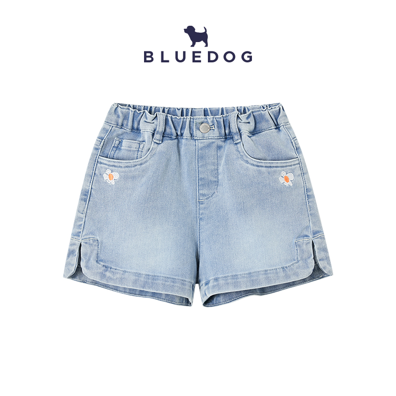 BLUEDOG蓝狗25春夏阔腿短裤冰丝牛仔刺绣短裤男女童百搭牛仔短裤