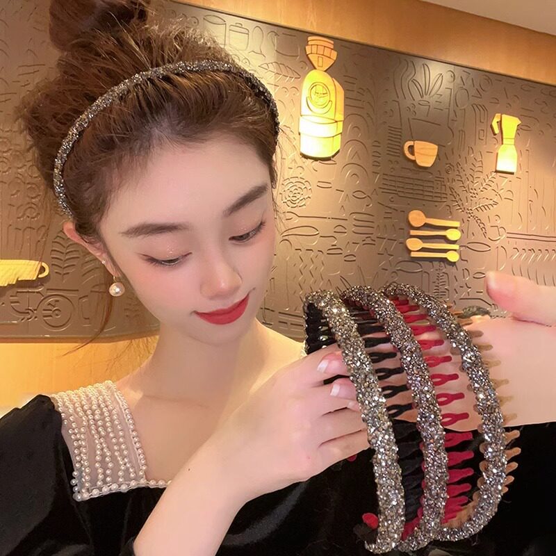 气质水钻发箍丝绒带齿防滑洗脸发箍高级感压发发卡女头箍束发图片