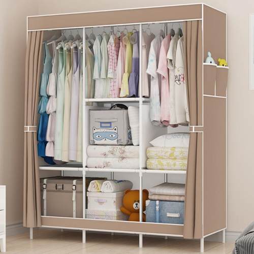 简易衣柜收纳柜子卧室布艺挂衣橱组装宿舍出租房用现代简约布衣柜