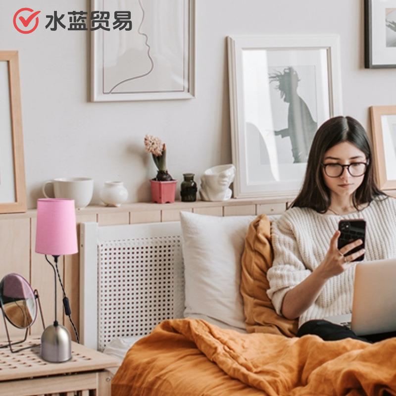 日式简约网红卧室布罩台灯创意宿舍床头氛围灯酒店民宿客房灯蓝色