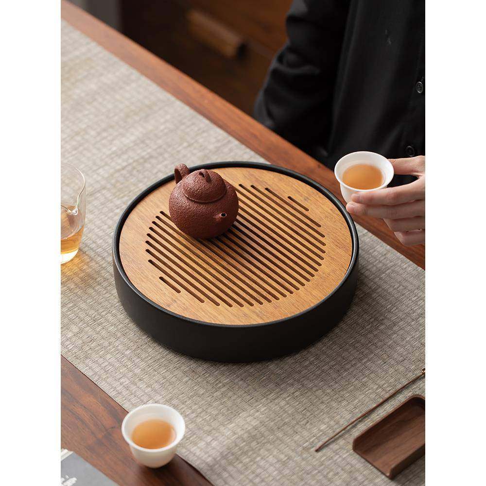 ?日式小型茶盘储沥水家用Fh(h(&aq重海台竹托盘茶圆形蓄水茶具茶,餐饮具,茶盘,淘宝优惠券,粉丝福利购,淘宝优惠卷