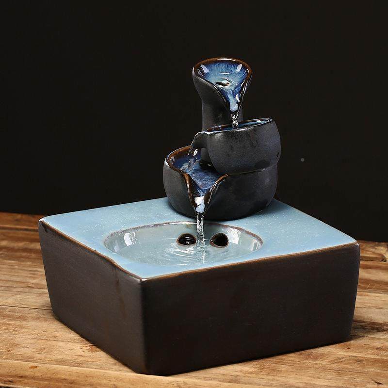 创意客厅循小型迷你流水件陶瓷环摆水HLI办公赵室桌面加湿器周