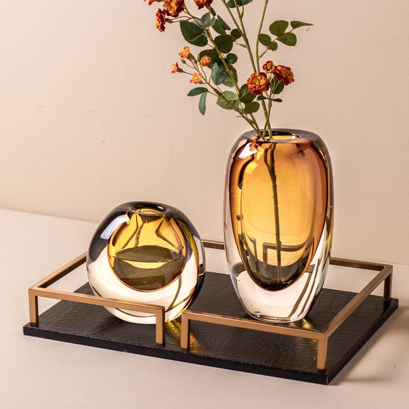 璃花瓶现C0101N04软代客厅摆件插花奢透明玻璃花器干花餐桌玄关装