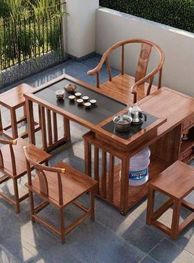 0252新款新椅中式茶MXK台组合实木旋转茶桌旋转式一阳台茶桌一体