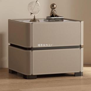 马鞍皮轻实木头柜奢感Z 2025纳款 40床边柜家用卧室创意床收柜
