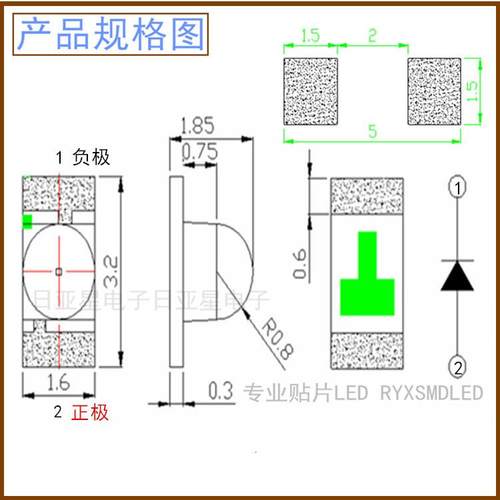 1RYX3216S206红色贴球头621翠绿凸头聚光带透镜小角度片le3d灯珠