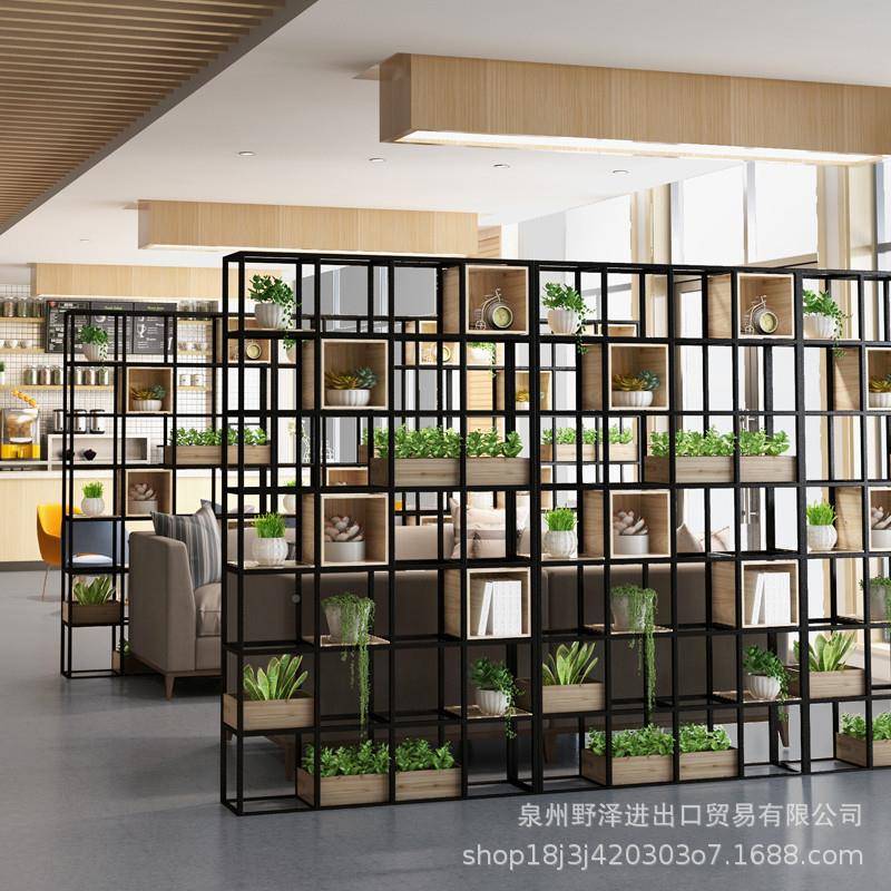 工业风铁隔艺屏镂空屏风办公室置物架00隔断风装饰书架置物架件客