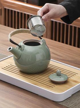 哥窑大容水量壶陶瓷凉壶家ZRF用日式提梁壶过耐热泡茶器带滤茶网