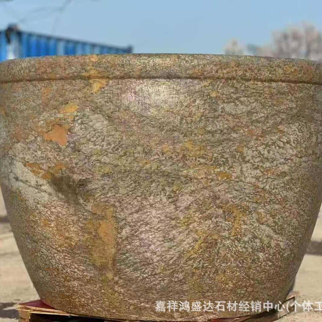 新款庭院水缸青石盆雕鱼缸古石荷花鱼圆缸院内鱼缸花青石鱼缸摆仿