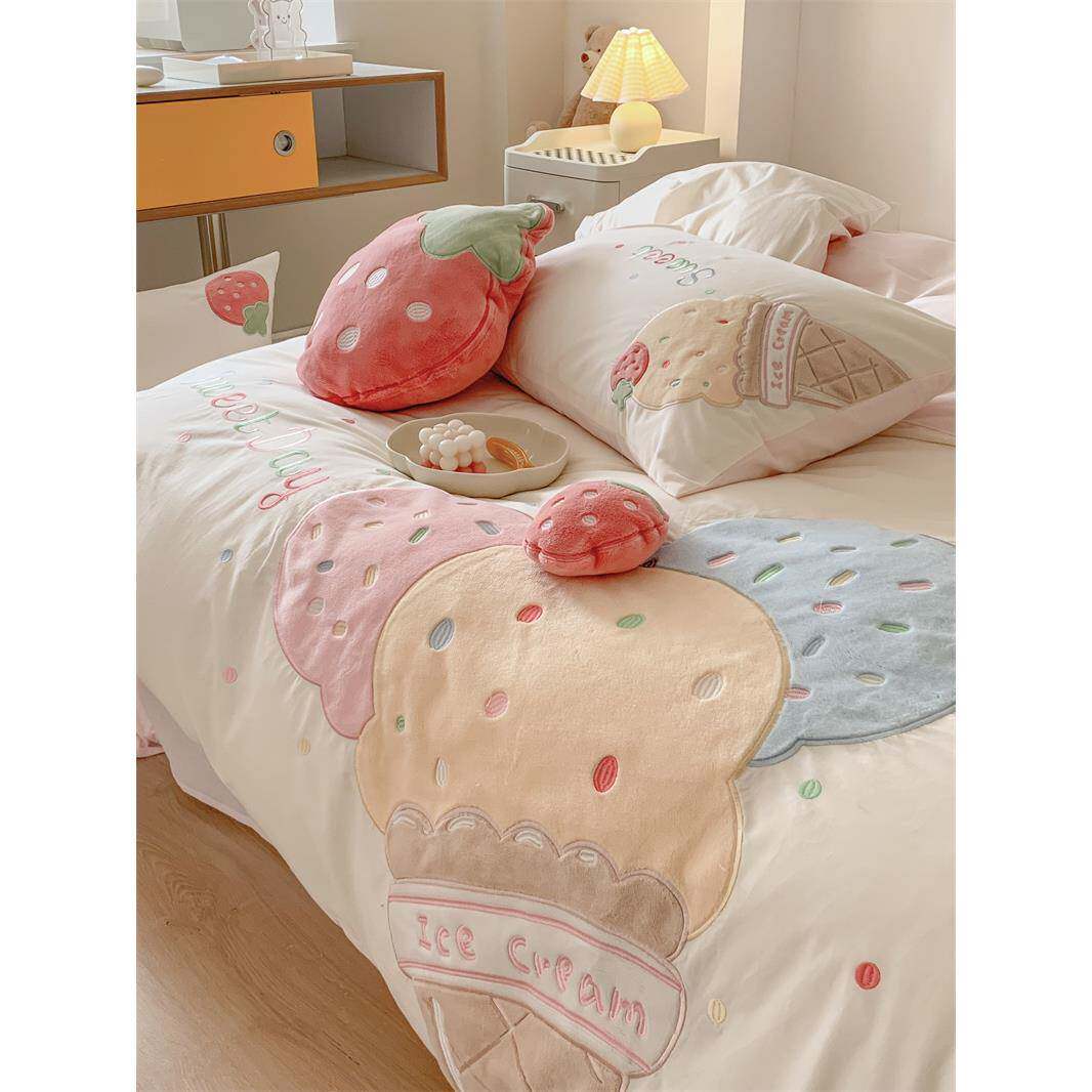 〔洗送用抱枕〕全棉棉小清新水棉三四件套刺绣贴纯布绣1.SSY2m床