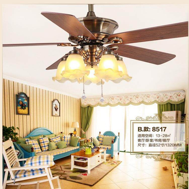 无品牌/全铜海吊扇灯风扇灯蒂凡尼木叶客厅餐厅新复5古地中铁叶20
