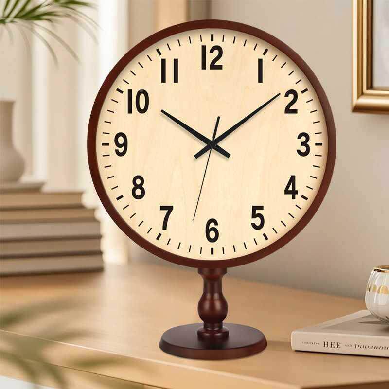 实木台油风座F986J6M5客厅中古风桌面摆件钟时钟摆式钟表奶摆放电