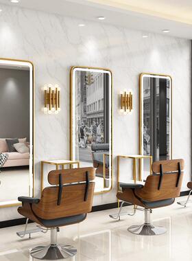 理发店镜式子挂美发镜台单面落地带发灯光理发72598镜子壁挂发墙
