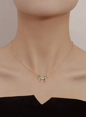 欧美跨境饰品个性绿石蝴蝶吊坠项链锁骨链女潮酷时尚冷淡风项饰