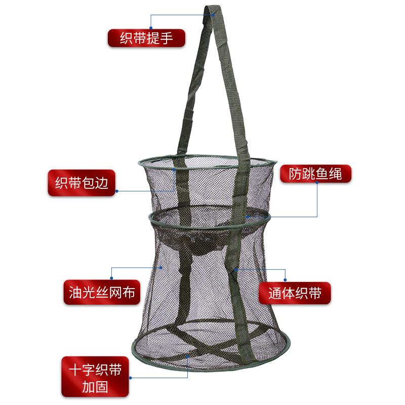 直销新款折叠小鱼篓花瓶网 简易平底螃蟹网兜加厚尼龙布鱼篓 圆底