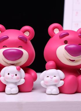 直销新款快乐熊熊摆件树脂创意草莓熊桌面摆件可爱蛋糕汽车小摆件