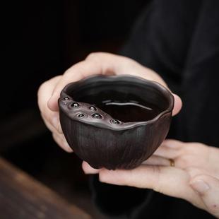 紫砂主人杯功夫茶具莲子杯品茗杯浮雕茶碗紫砂杯小口杯莲 直销新款