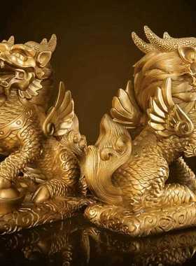 直销新款铜麒麟摆件一对黄铜麒麟踩八卦家居客厅办公室门口店铺装