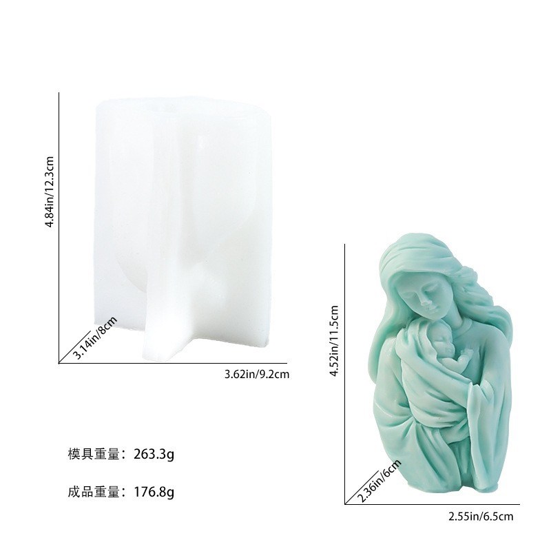跨境圣母抱娃香薰蜡烛硅胶模具dziy母亲节石膏滴胶摆件手工皂树脂