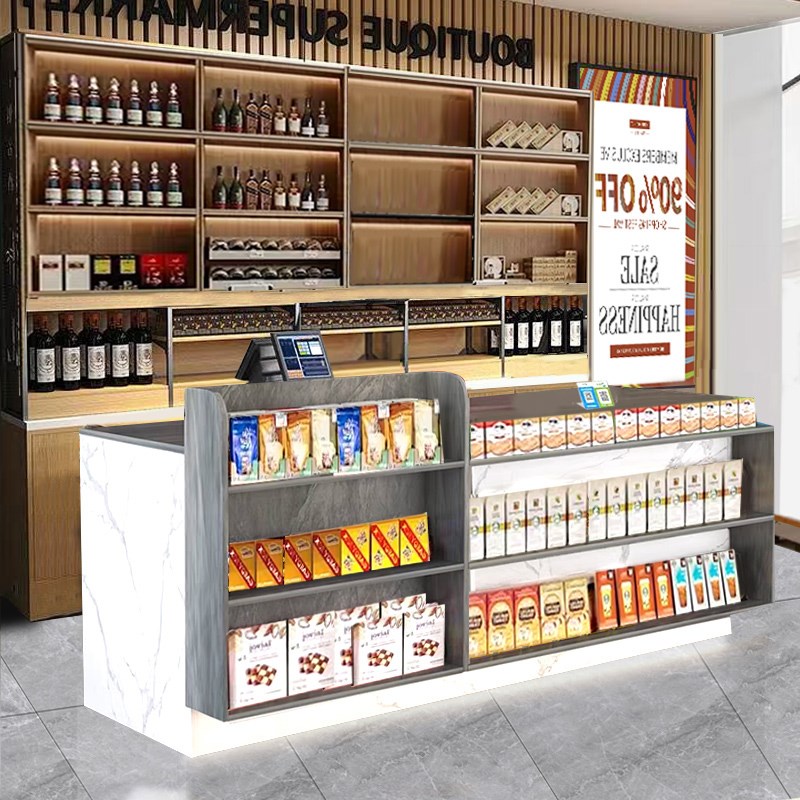 多层储物吧台店铺小型柜台转角收银台展示架超市前台便利店接待台