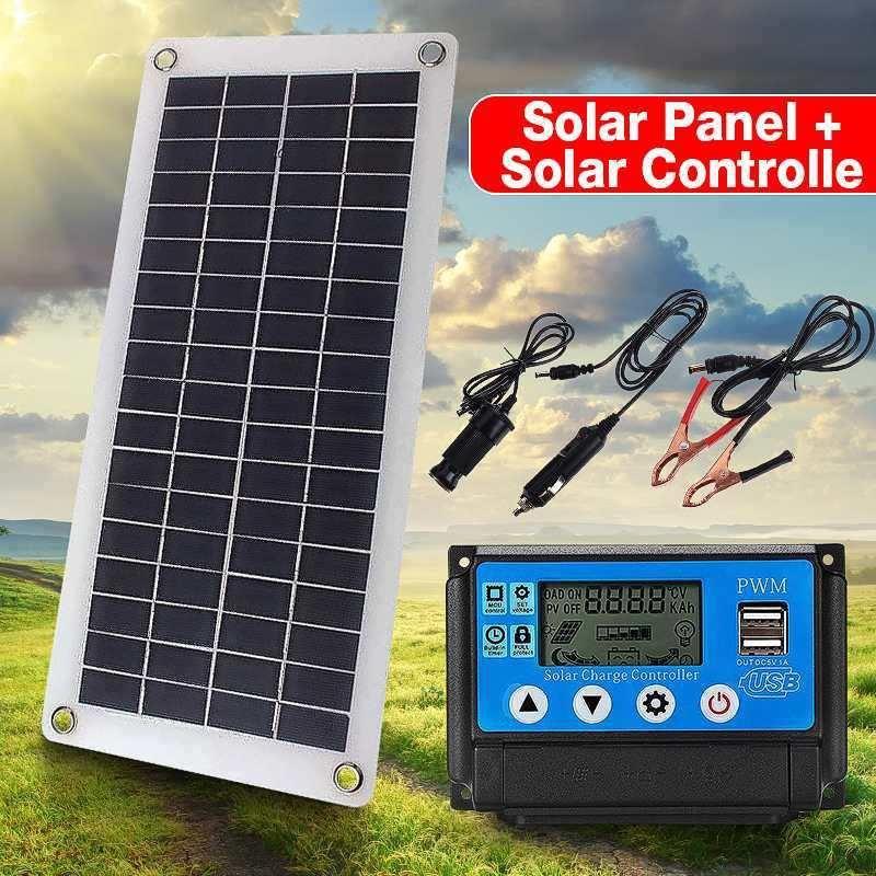 12W 18V太阳能板充12V汽车电瓶 转5V手机充电器半柔性+控制器