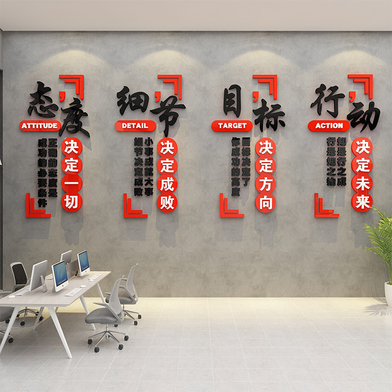 公司大厅形象背景墙面布置装饰会议室企业文化团队激励志标语贴纸