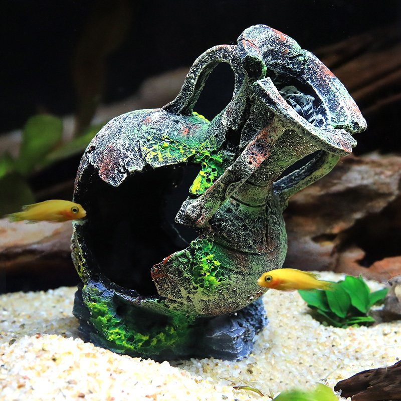 鱼缸水族箱三湖慈鲷鱼罐躲避屋虾屋躲避洞穴破旧罐子复古花瓶陶罐