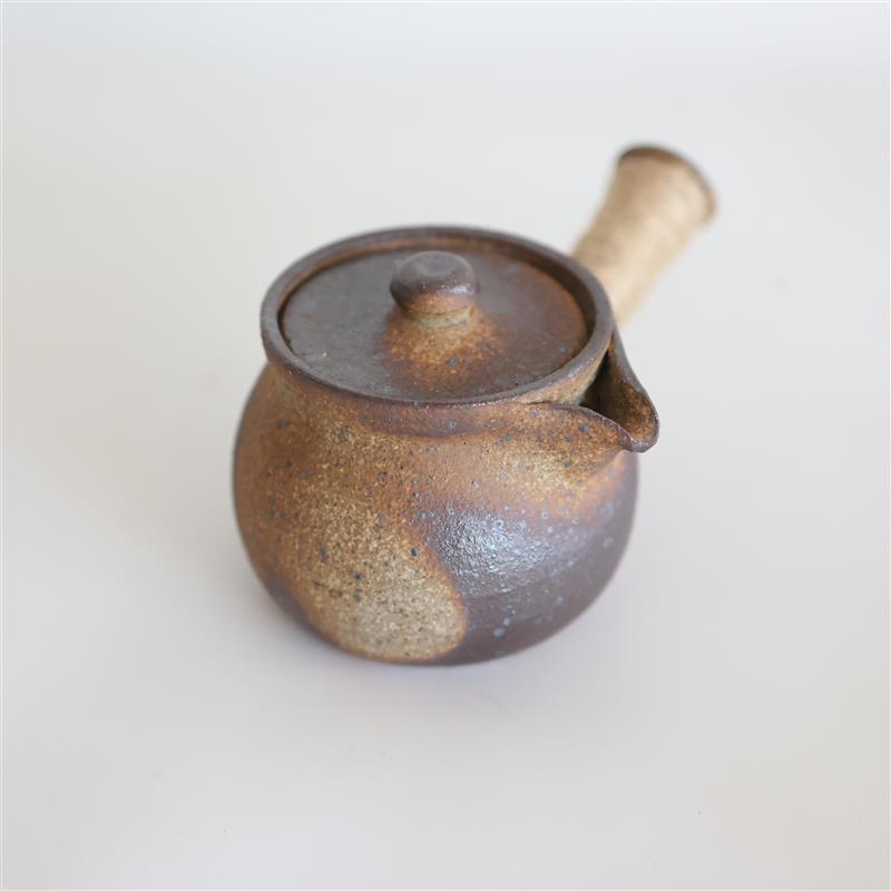 云南手工土陶煮茶罐子碳炉粗陶炕茶罐全手工柴烧带盖子侧把复古