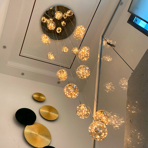 满天星楼梯灯长吊灯别墅复式楼旋转楼梯吊灯创意loft公寓客厅大灯