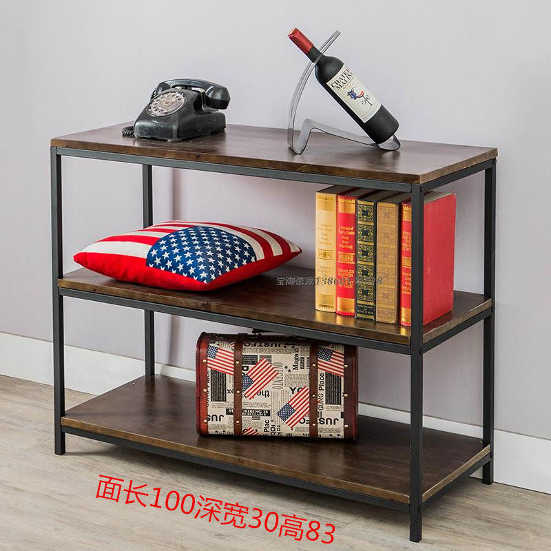 复古实木置物架铁艺三层书架客厅落地储物收纳做旧实木架墙角订做