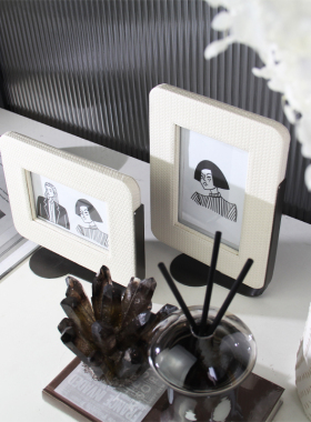 高档奢华皮革金属横向竖向6寸7寸相框样板房间床头柜书架精致摆件