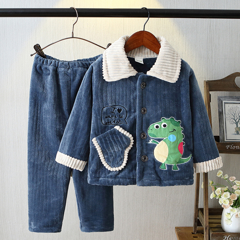 男童睡衣秋冬季法兰绒儿童珊瑚绒套装男孩加厚小孩冬款宝宝家居服