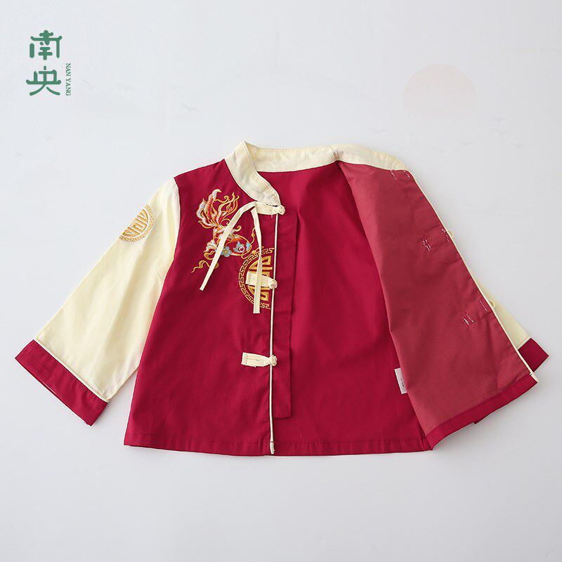 新中式汉服男童唐装红色宝宝周岁礼服儿童古装国风长袖套装春秋季