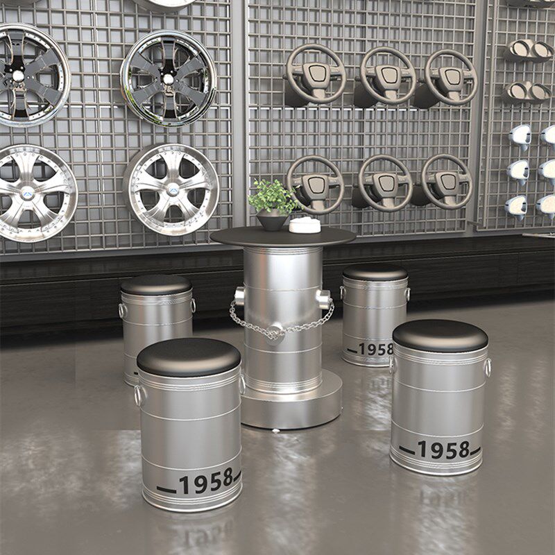 工业风复古油桶椅饭厅酒吧奶茶火锅店休闲桌椅组合铁桶椅收纳凳子