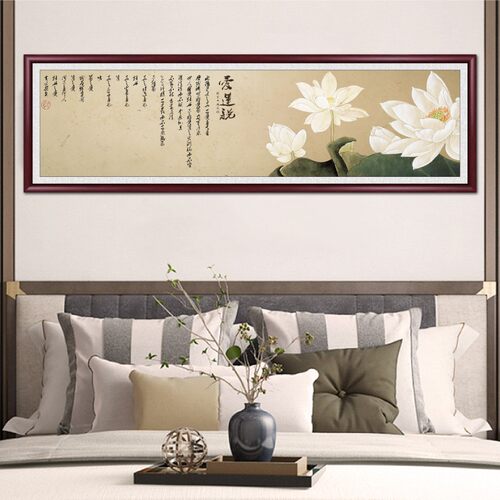 新中式客厅装饰画书房卧室茶室禅意山水水墨画沙发背景墙荷花挂画