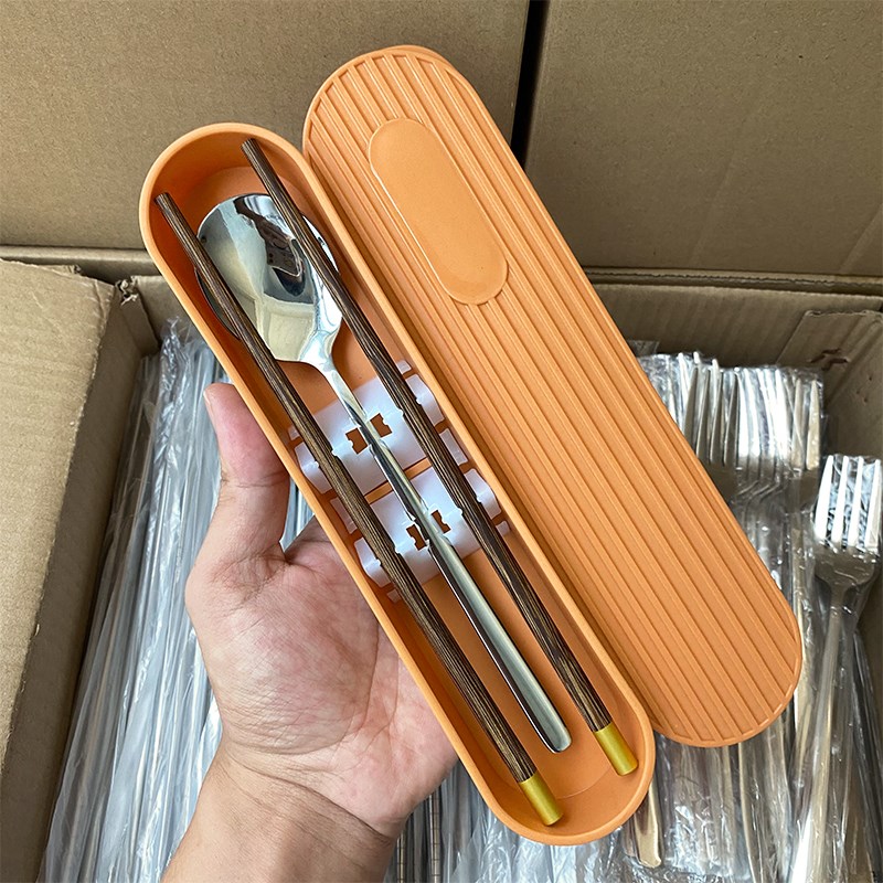 筷子勺子套装304不锈钢单人一人用三件套学生个人便携餐具收纳盒