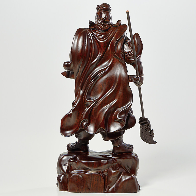 黑檀木雕关公摆件实木武财神佛像客厅供奉关羽武圣关公像开业礼品