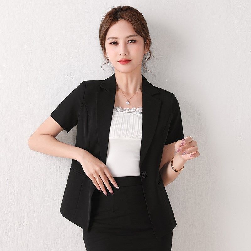 黑色西装外套女薄款短袖气质夏季新款职业装套装女士正装工作西服