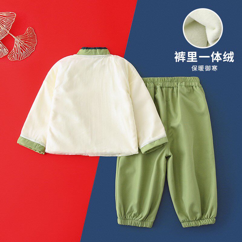 儿童唐装秋冬季加绒套装男童汉服古装宝宝周岁礼服男孩中国风演出