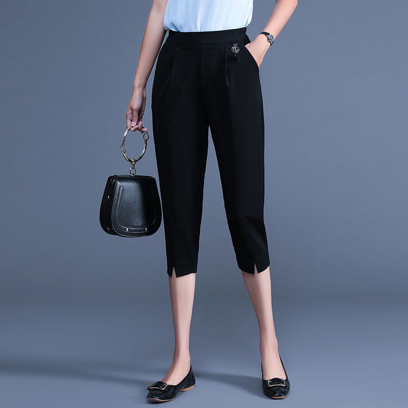 白色裤子女2024夏季薄款西装裤大码高腰显瘦宽松胖mm哈伦七分中裤