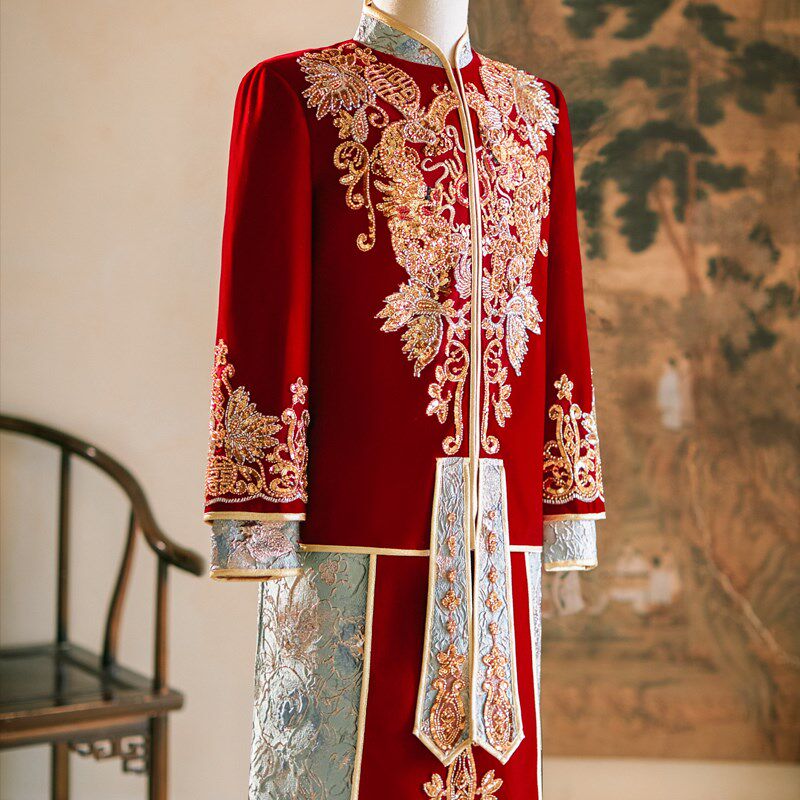 男生秀禾服2024新款中式婚礼结婚新郎敬酒礼服大码男士龙凤褂婚服