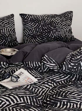 复古氛围高级肌理感黑色花卉全棉色织四件套中古风纯棉1.8m床笠