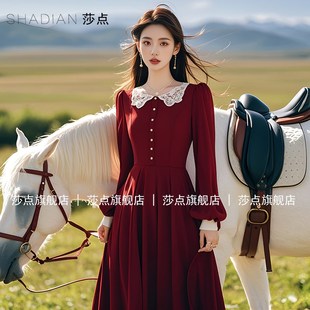 名媛气质连衣裙2024秋季新款海边沙漠胡杨林度假拍照红色长款裙子