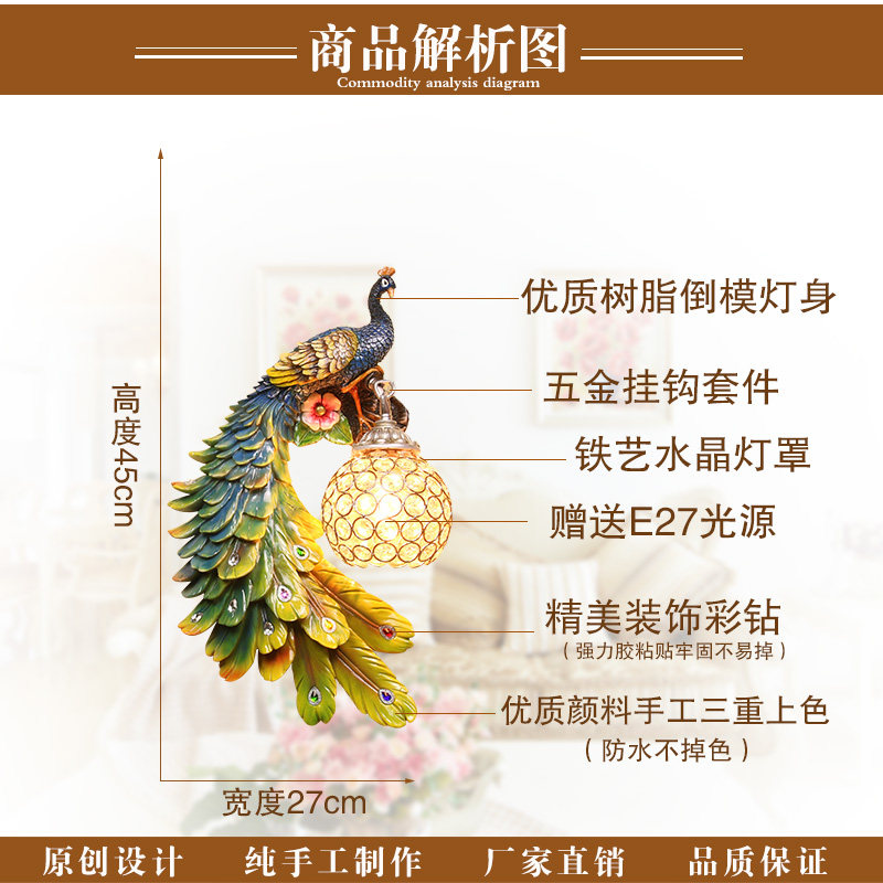 北欧轻奢壁灯卧室床头灯创意客厅背景墙楼梯孔雀装饰灯具2021新款