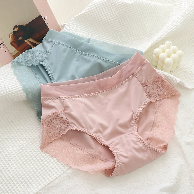 纯白色大码内裤女 牛奶丝宽腰蕾丝边无痕简约舒适胖mm200斤三角裤