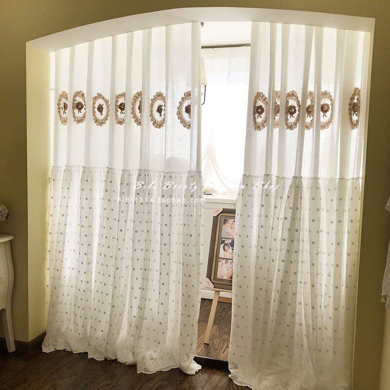 韩式透光不透人梦幻纯白色仿麻立体贴花婚房卧室客厅北欧窗帘