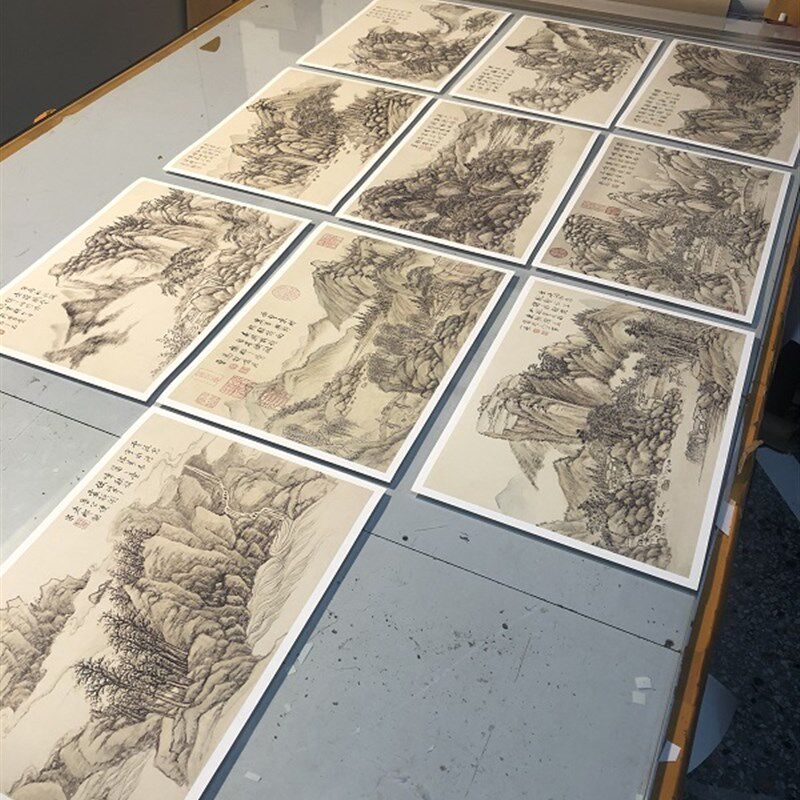 清方琮山水十册 高清复制微喷山水画装饰画国画临摹学习27.5X40